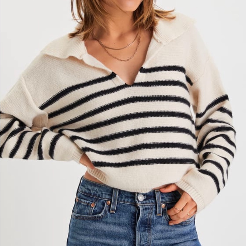 Striped Collared Pullover Sweater